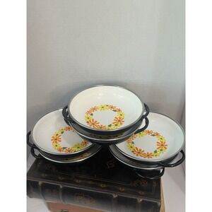 Vintage Ekco Country Garden Porcelain Enamel Pans‎ Set of 7 Italy Daisy Floral